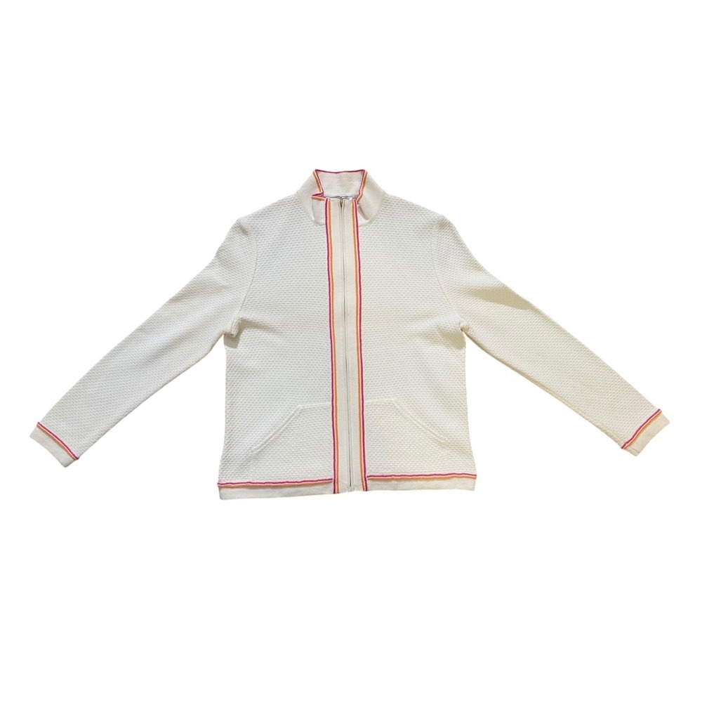 ST JOHN SPORT by Marie Gray Cream Textured Zip‎ Up Coat Pink Orange Size S EUC